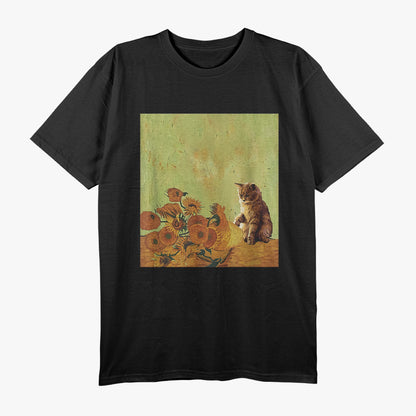 Sunflower-Themed Funny Cat Art T-Shirt