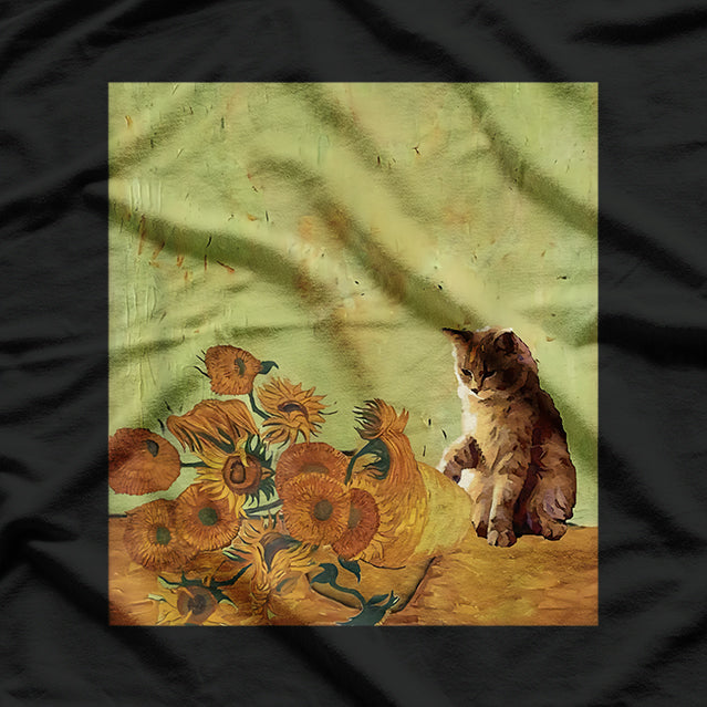 Sunflower-Themed Funny Cat Art T-Shirt