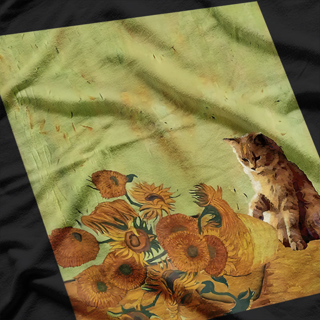 Sunflower-Themed Funny Cat Art T-Shirt