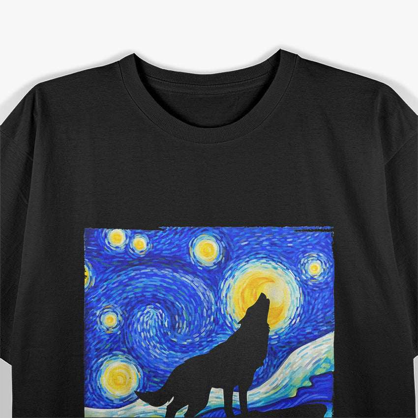 Wolf Starry Night Wolf Tee Van Gogh Gift Wolf T-Shirt