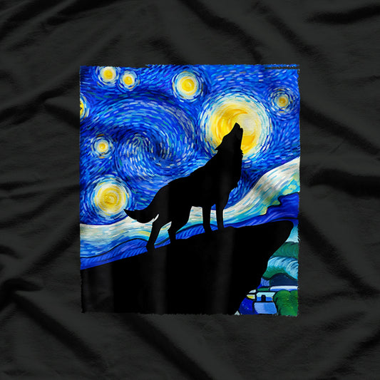 Wolf Starry Night Wolf Tee Van Gogh Gift Wolf T-Shirt