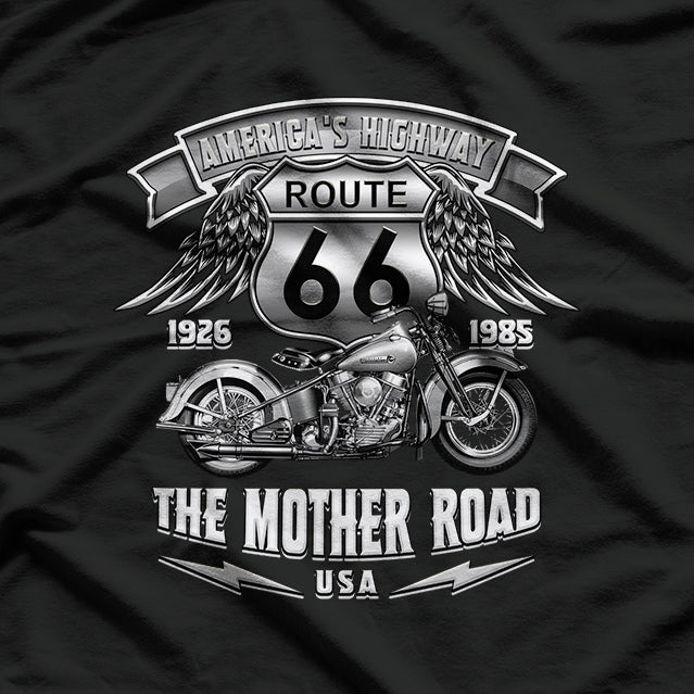 Route 66 Americas Highway Biker Motorcycle Design T-Shirt