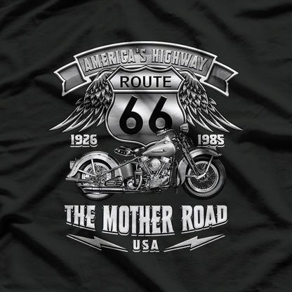 Route 66 Americas Highway Biker Motorcycle Design T-Shirt