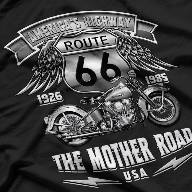 Route 66 Americas Highway Biker Motorcycle Design T-Shirt