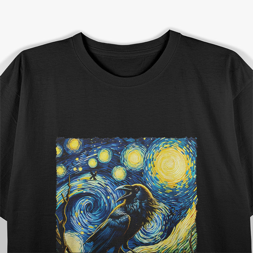 Crow in Starry Night Art T-Shirt