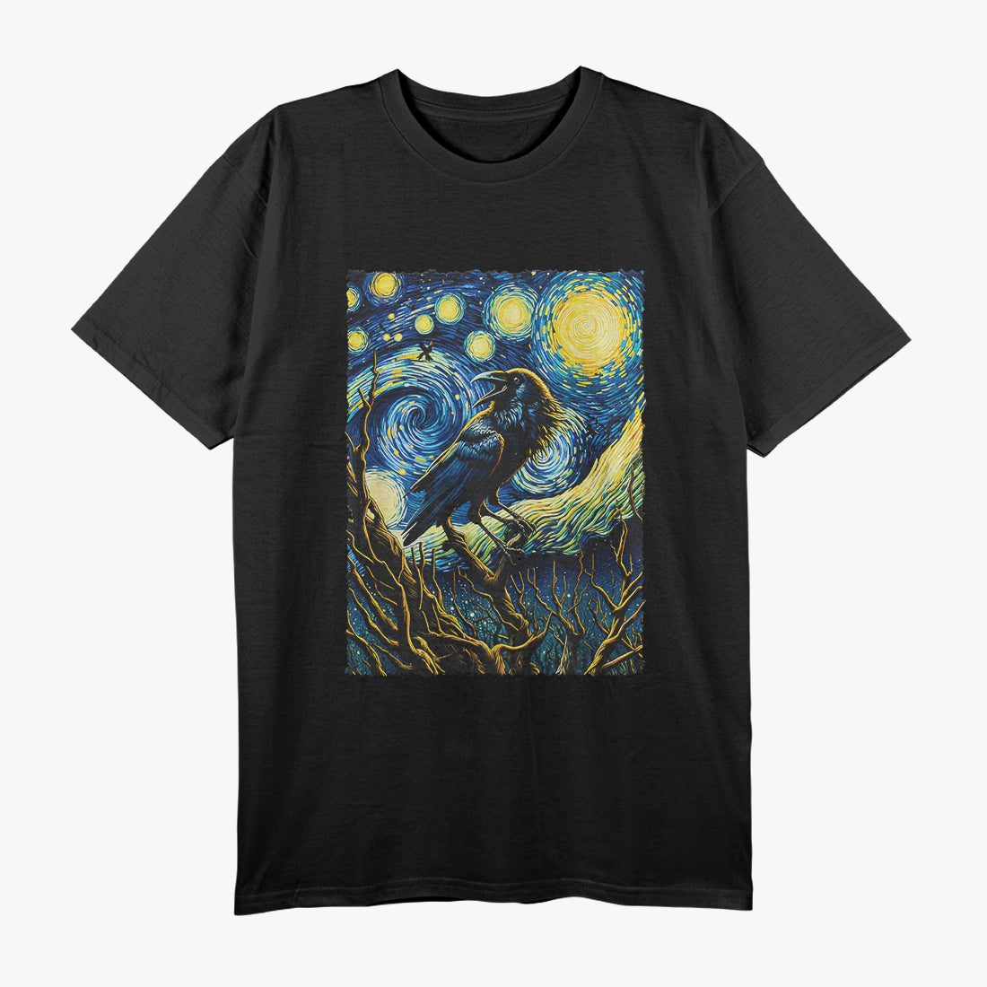 Crow in Starry Night Art T-Shirt