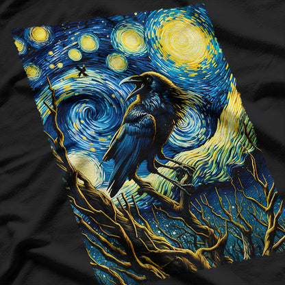 Crow in Starry Night Art T-Shirt