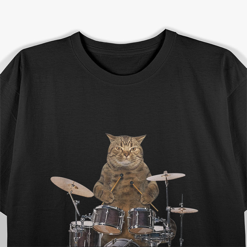 Punk Kitten Drummer Fun Rockstar Pet Lover Design T-Shirt