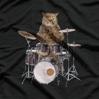 Punk Kitten Drummer Fun Rockstar Pet Lover Design T-Shirt