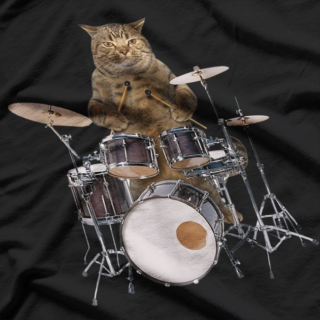 Punk Kitten Drummer Fun Rockstar Pet Lover Design T-Shirt