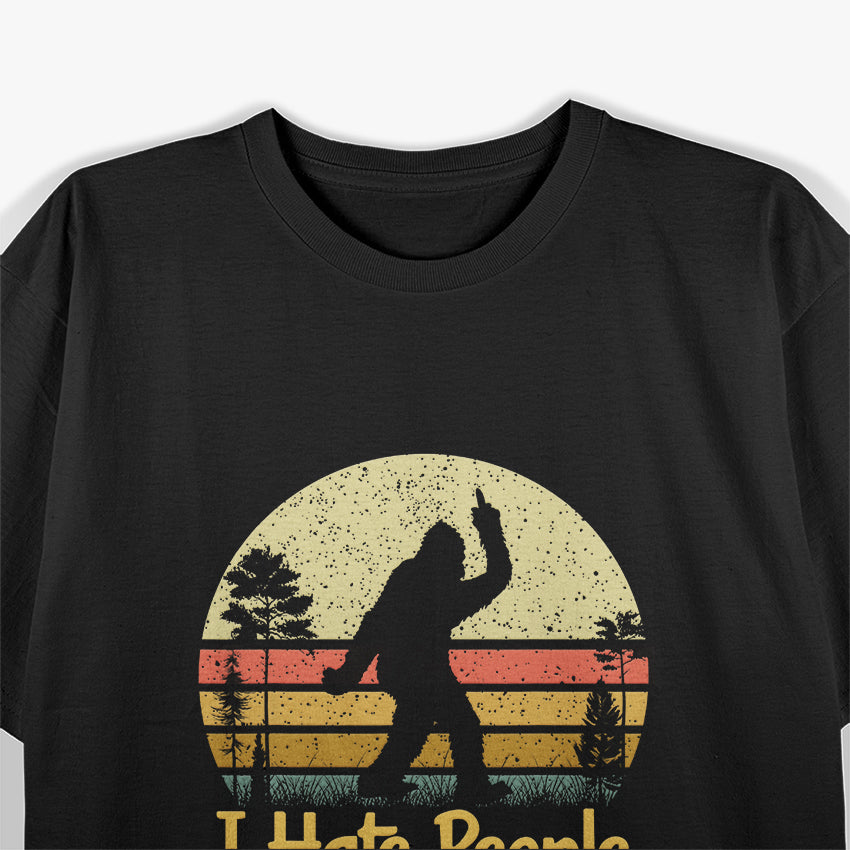 Retro Camping Bigfoot Sasquatch Middle Finger I Hate People T-Shirt