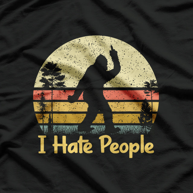 Retro Camping Bigfoot Sasquatch Middle Finger I Hate People T-Shirt