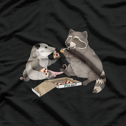 Possum and Raccoon Eating Pizza - A Wild Pizza Party T-Shirt