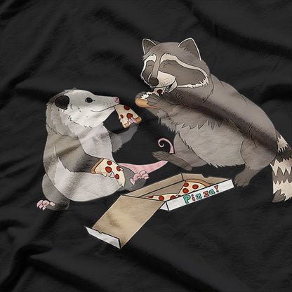 Possum and Raccoon Eating Pizza - A Wild Pizza Party T-Shirt