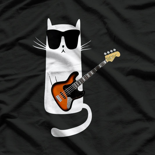 Bass Guitar Cat In Sunglasses Groovy Music Enthusiast T-Shirt