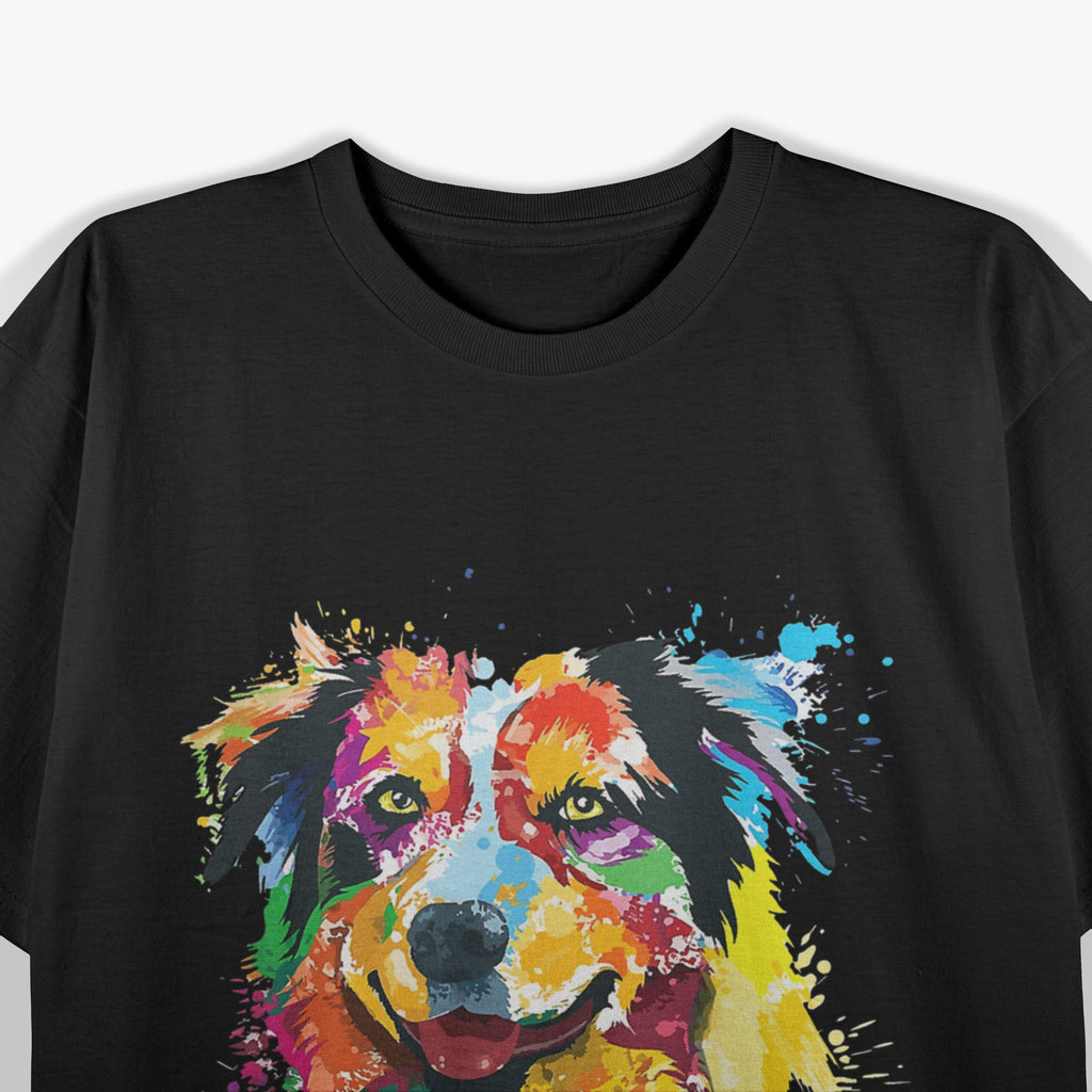 Watercolor Colorful Australian Shepherd Aussie T-Shirt