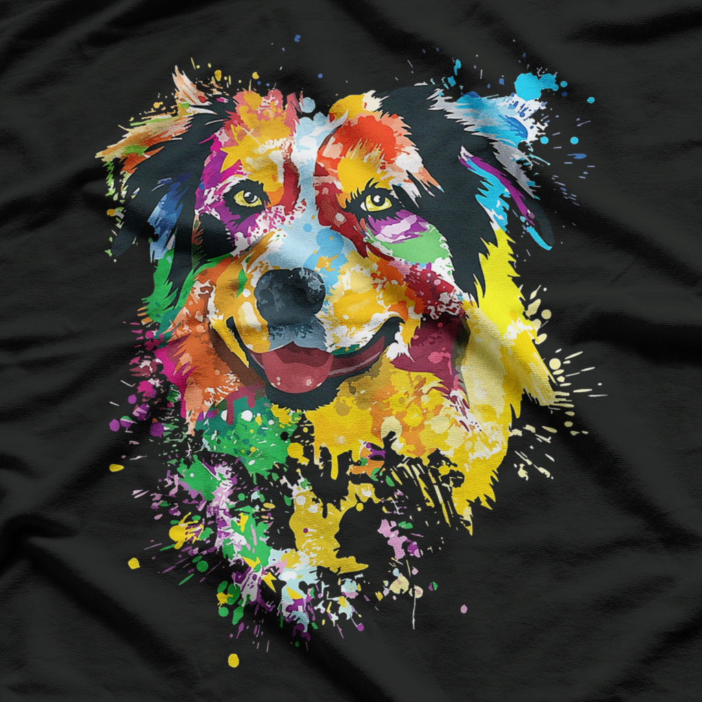 Watercolor Colorful Australian Shepherd Aussie T-Shirt