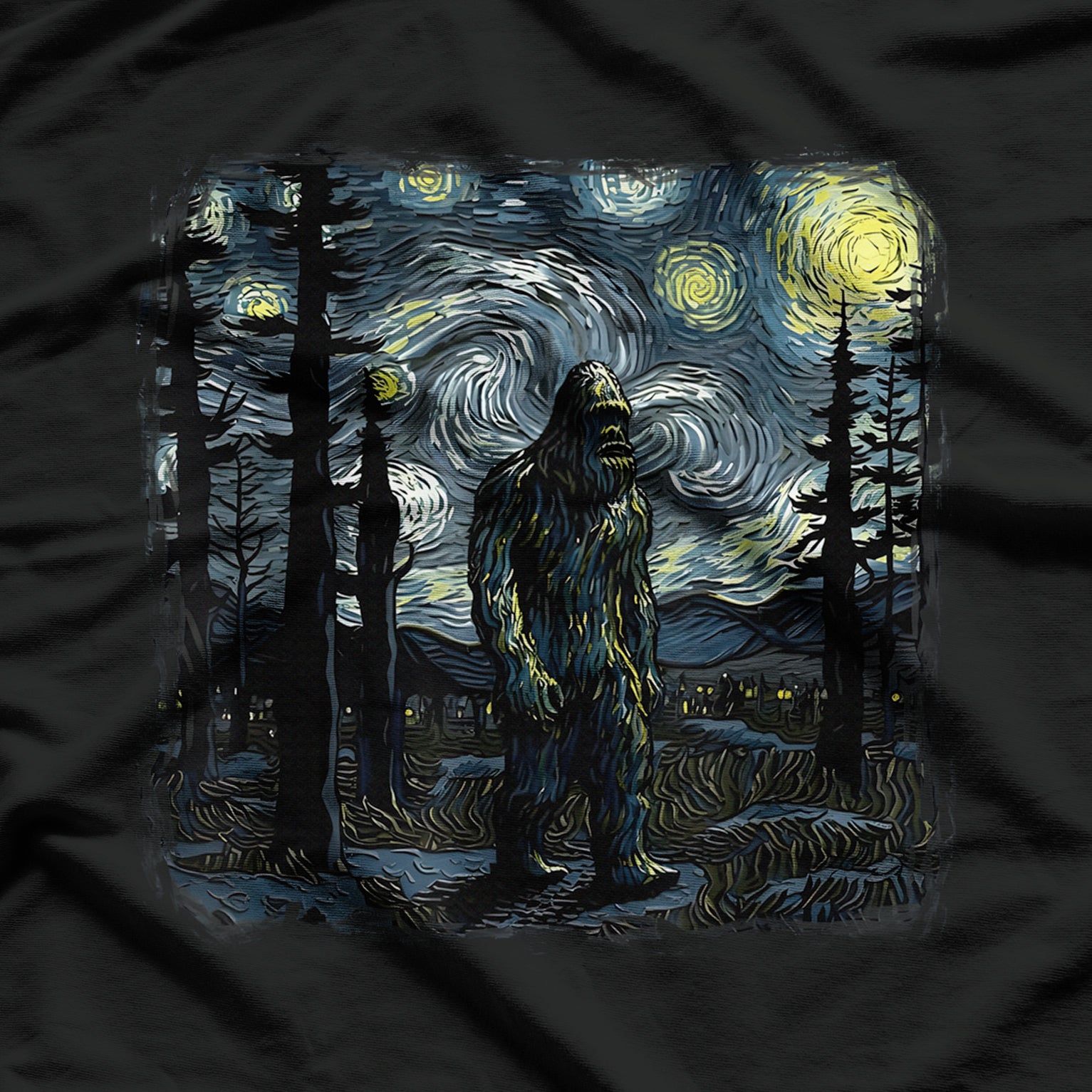 Bigfoot Starry Night – Sasquatch Meets Van Gogh T-Shirt
