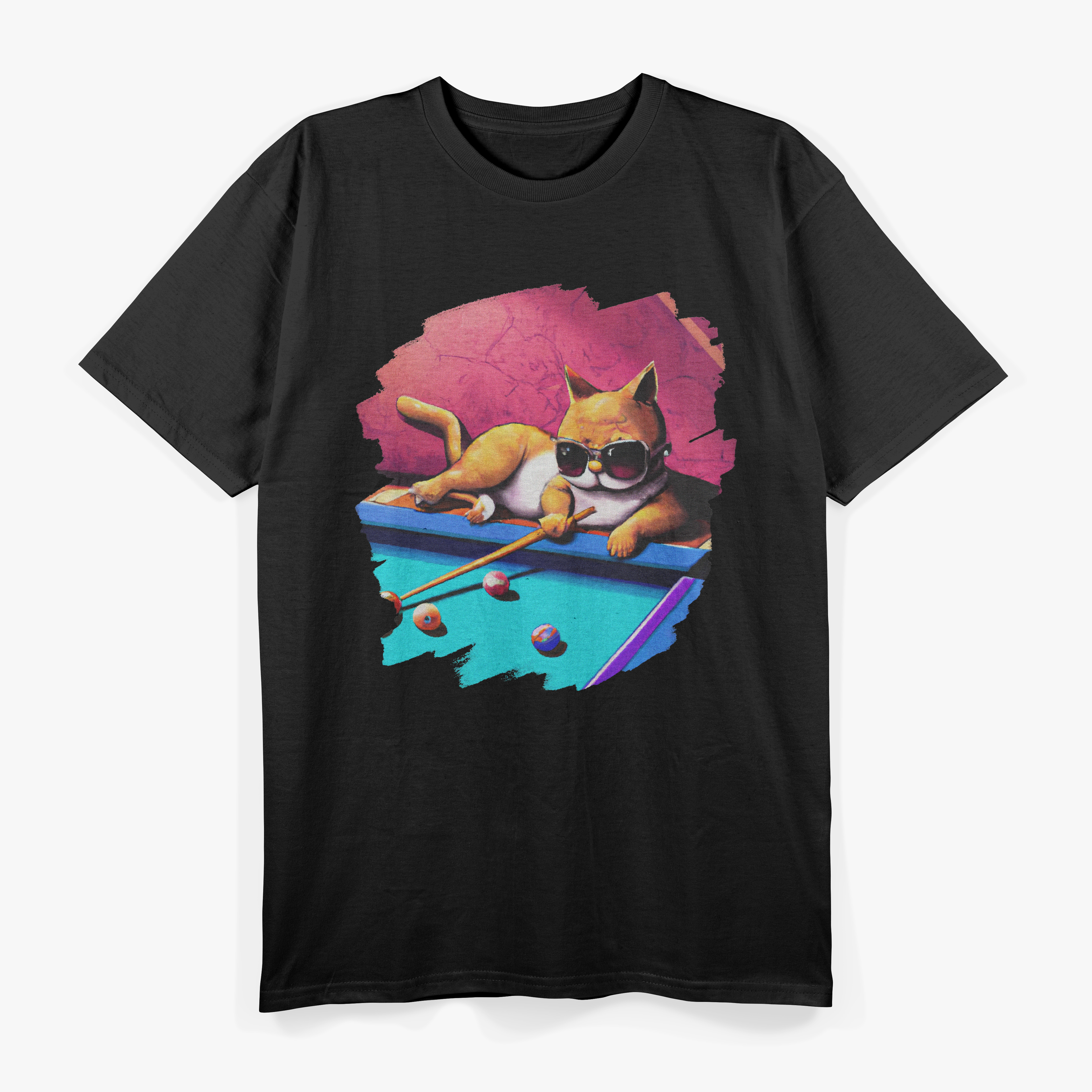 Cat Playing Pool Billiards in Lounge Cool Funny Cats T-Shirt