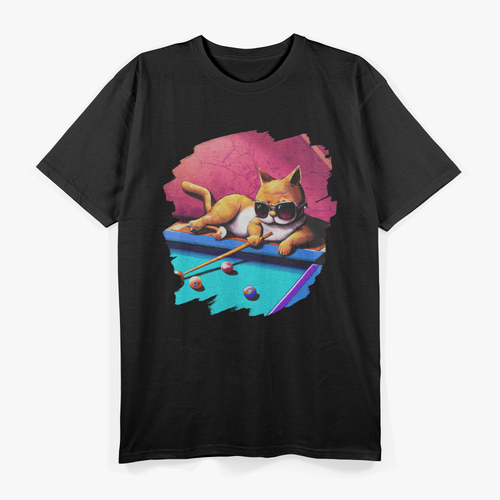 Cat Playing Pool Billiards in Lounge Cool Funny Cats T-Shirt