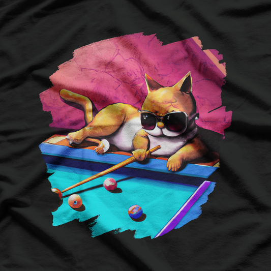 Cat Playing Pool Billiards in Lounge Cool Funny Cats T-Shirt