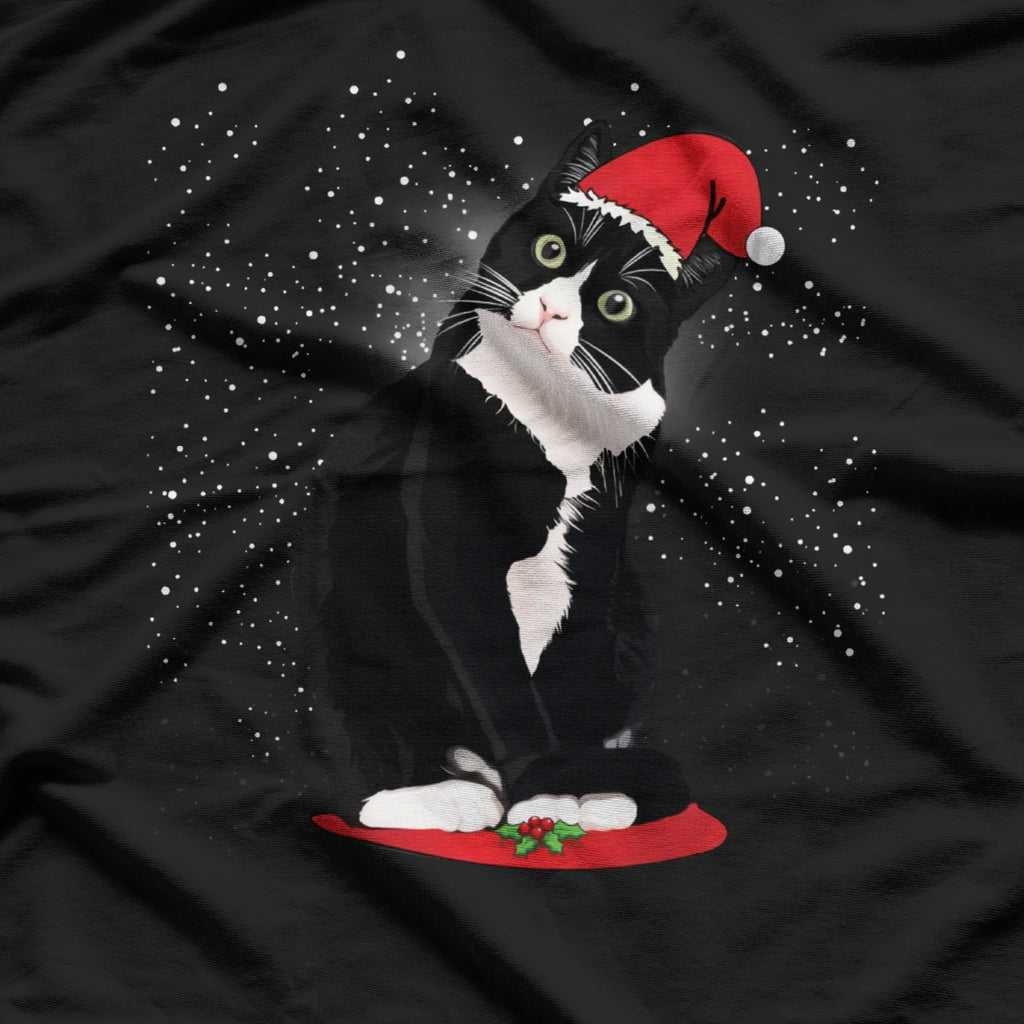 Tuxedo Cat Meow Santa Tuxie Christmas Tree Lights Cat Catmas T-Shirt