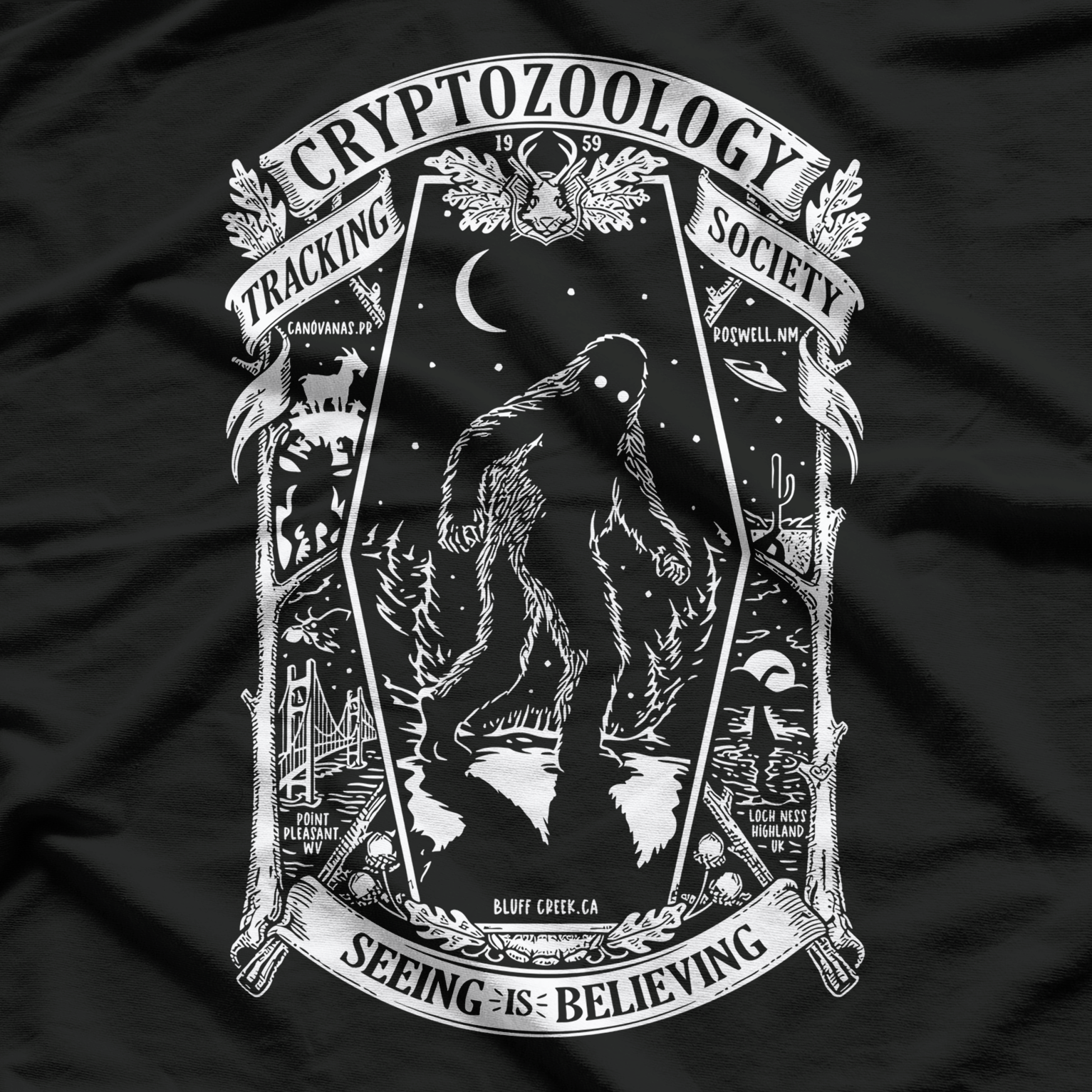 Cryptozoology Monster Trackers Emblem Mothman T Shirt