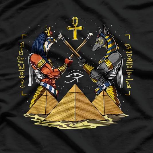 Egyptian God Anubis Horus Ancient Pyramids Ankh Hieroglyphs T-Shirt