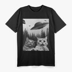 Funny Duo Cats Sci-fi Paws and UFOs Alien Invasion T-Shirt