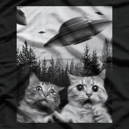 Funny Duo Cats Sci-fi Paws and UFOs Alien Invasion T-Shirt