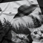 Funny Duo Cats Sci-fi Paws and UFOs Alien Invasion T-Shirt