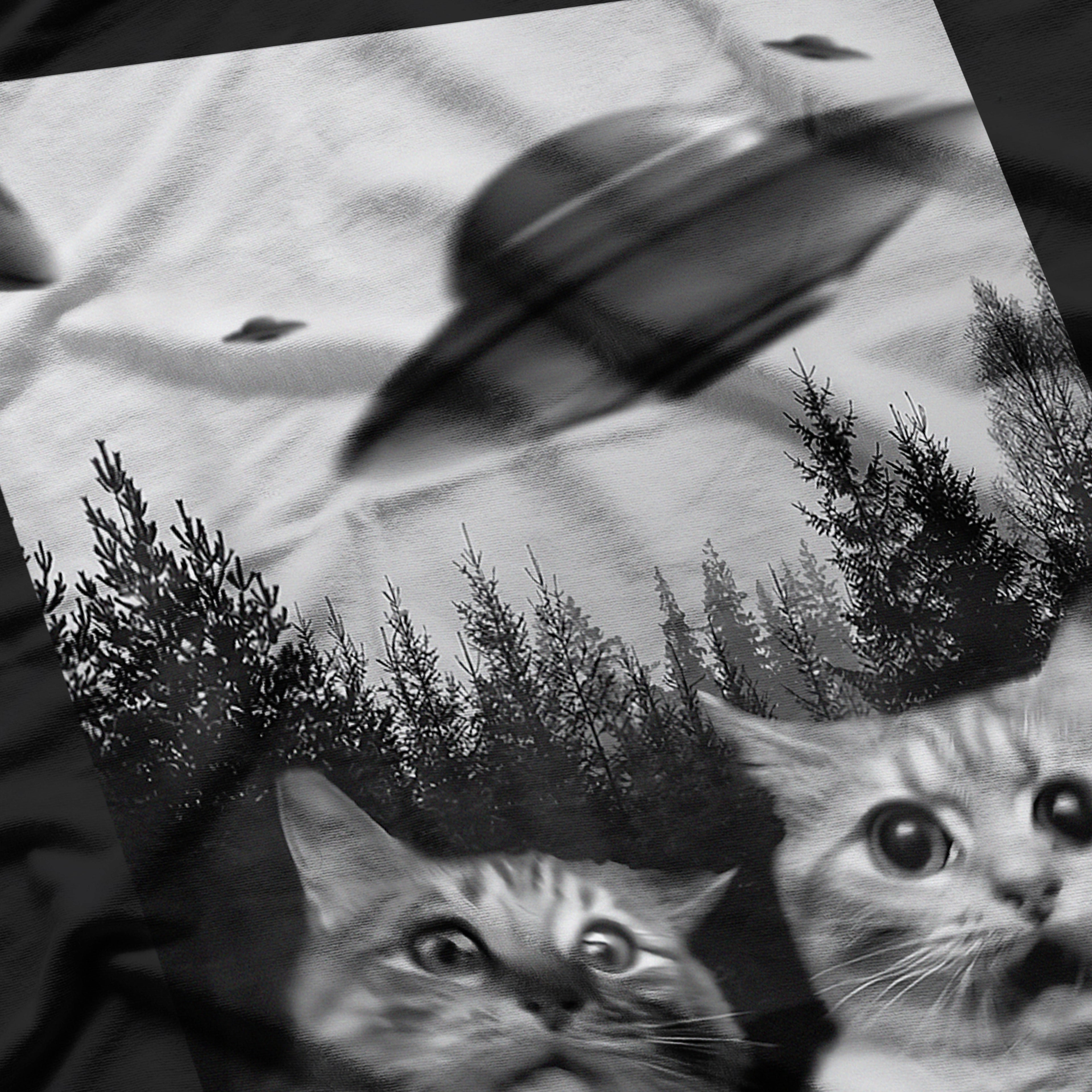 Funny Duo Cats Sci-fi Paws and UFOs Alien Invasion T-Shirt