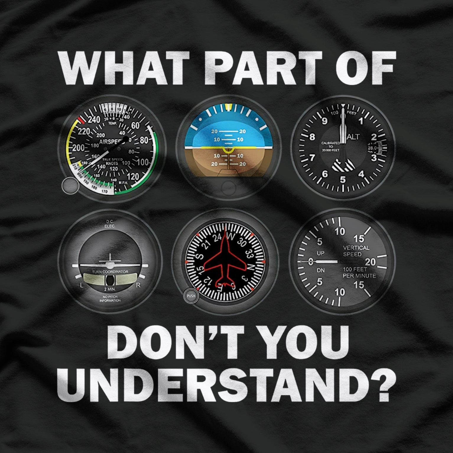 Funny Pilot Art, Aviation Airline Pilot Instruments T-Shirt