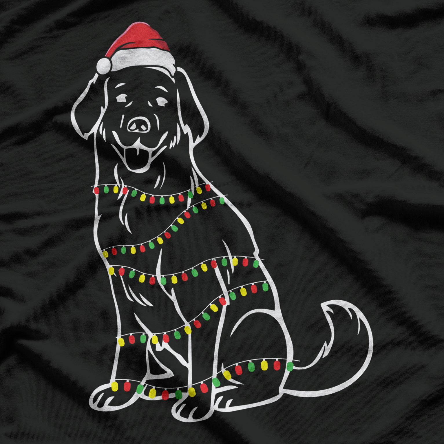 Funny Xmas Lighting Santa Hat Golden Retriever Dog Christmas T-Shirt