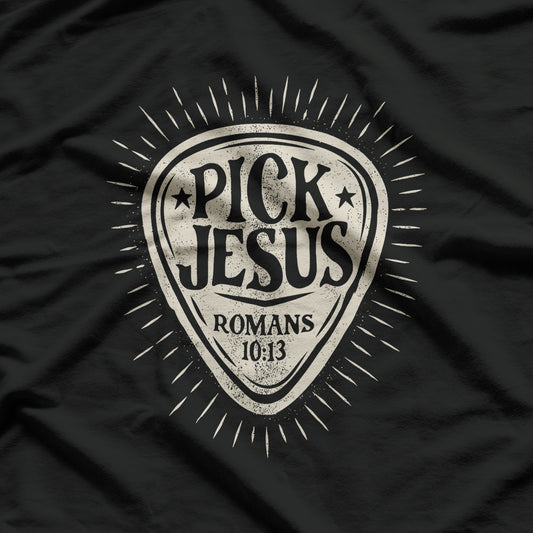 Guitar Pick Jesus Christian Music Guitarist Pastor Retro T-Shirt