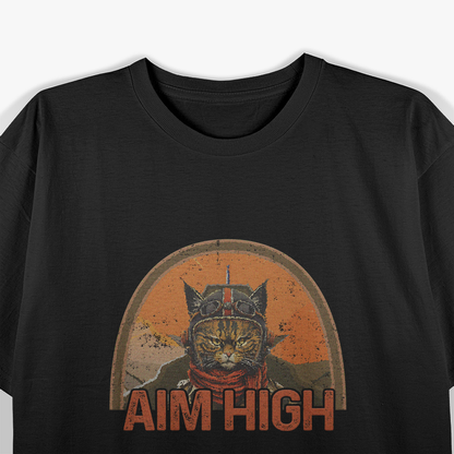 Aim High, Fly Fast: Cat Pilot Fighter Jet T-Shirt