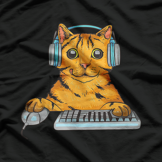 Cute Gamer Cat Funny Computer Game Enthusiast T-Shirt