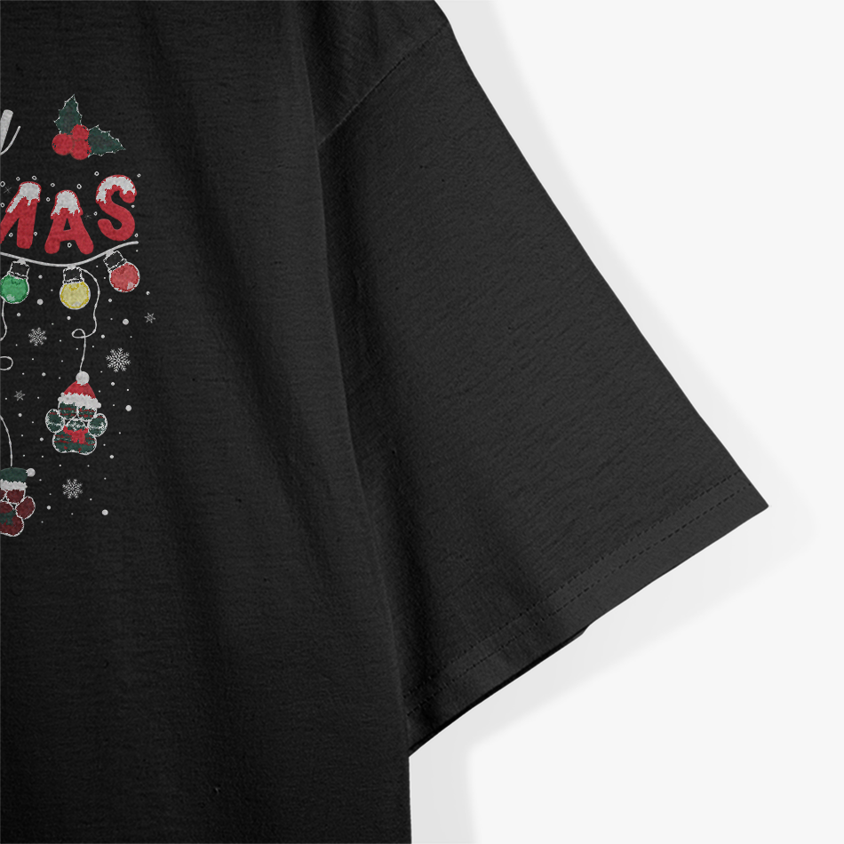 Merry Christmas Lights Dog Paw Festive Pet Lover T-Shirt