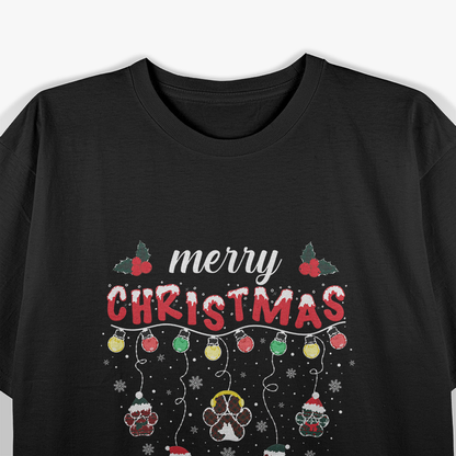 Merry Christmas Lights Dog Paw Festive Pet Lover T-Shirt