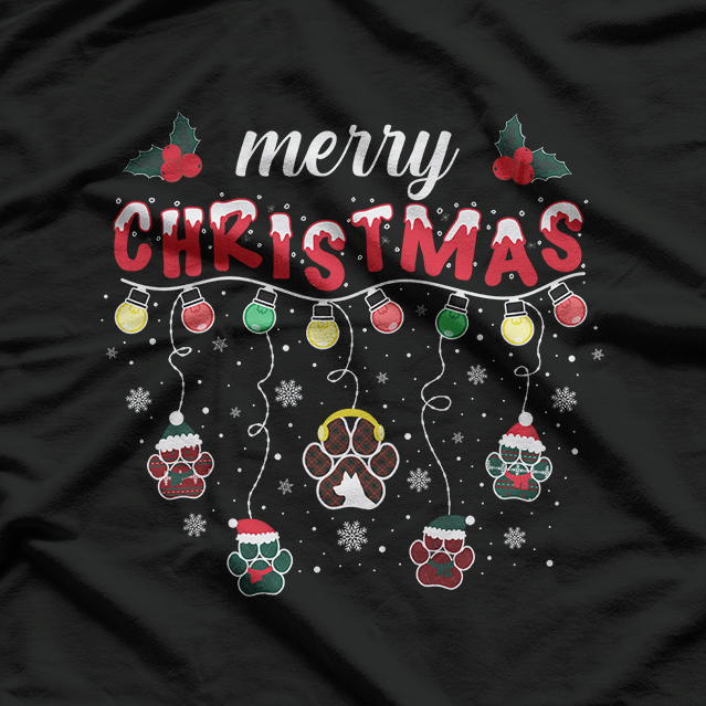 Merry Christmas Lights Dog Paw Festive Pet Lover T-Shirt