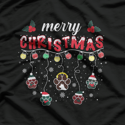 Merry Christmas Lights Dog Paw Festive Pet Lover T-Shirt