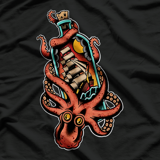 Octopus and Clipper in a Bottle Art T-Shirt