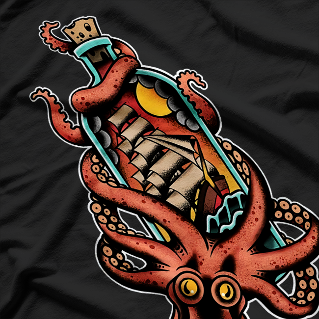 Octopus and Clipper in a Bottle Art T-Shirt