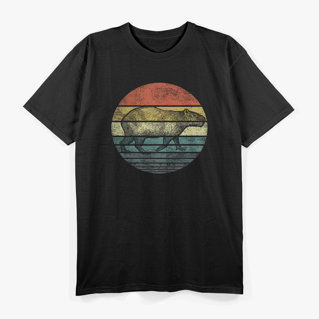 Retro Sunset Capybara Silhouette - Animal Lover Vintage T-Shirt