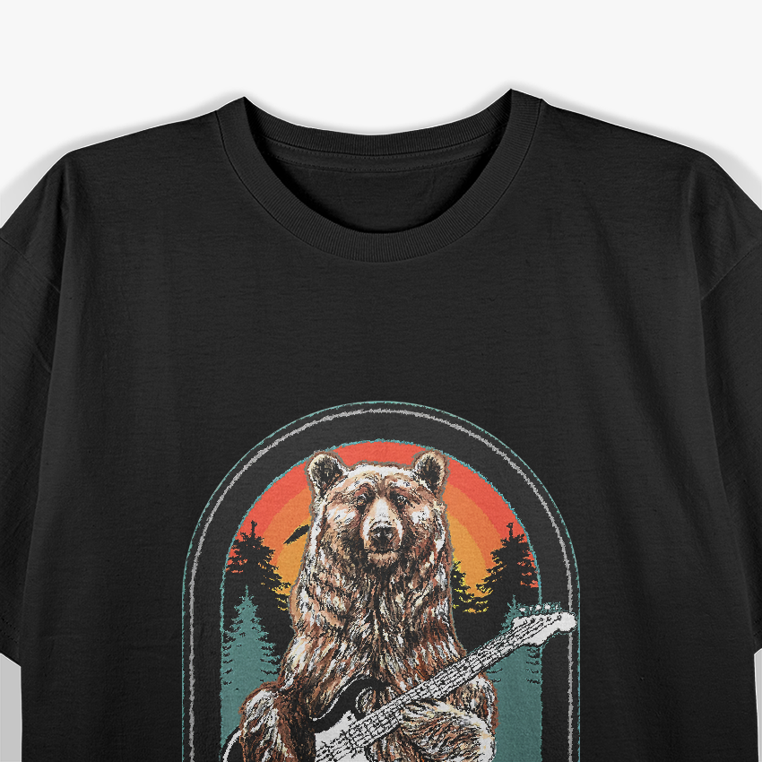 Bear Playing Guitar Funny Vintage Music Lover T-Shirt