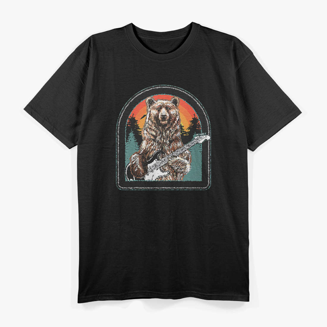 Bear Playing Guitar Funny Vintage Music Lover T-Shirt