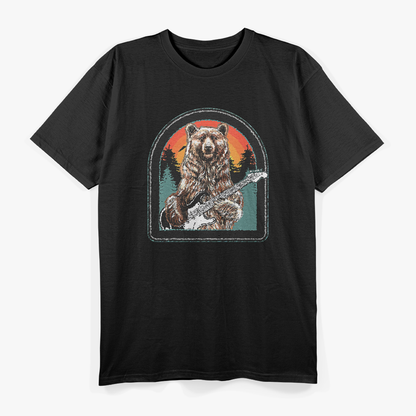 Bear Playing Guitar Funny Vintage Music Lover T-Shirt