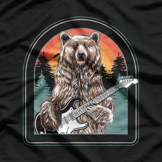 Bear Playing Guitar Funny Vintage Music Lover T-Shirt