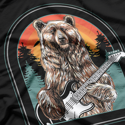 Bear Playing Guitar Funny Vintage Music Lover T-Shirt