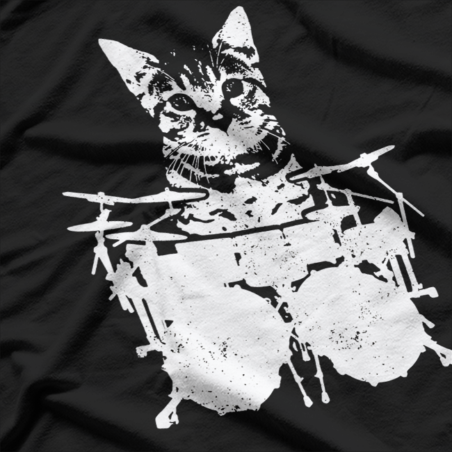 Drummer Cat - Funny Rock & Roll Kitten Playing Drums T-Shirt